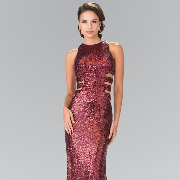 NEW SLEEVELESS SHEATH DRESS WITH HIGH NECKLINE EMBROIDERED WITH SEQUINS GL2299 - Picture 1 of 11